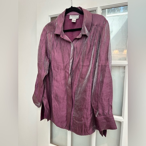 Vintage Simonton Says Purple Mauve Metallic Shimmer Gorgeous Blouse Plus Size 1X - Picture 2 of 11